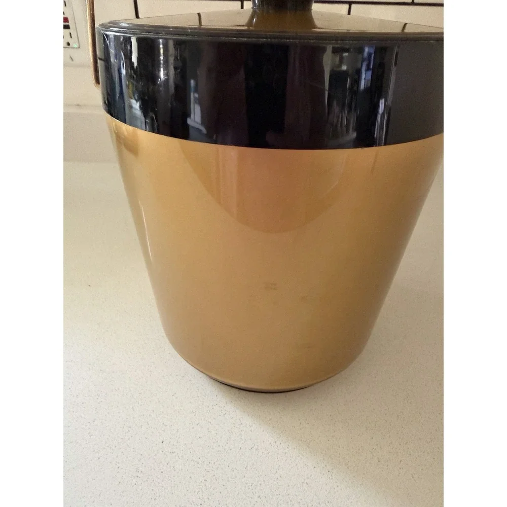 MCM West Bend Thermo Serv Insulated Ice Bucket Gold and Black With Carry Handle